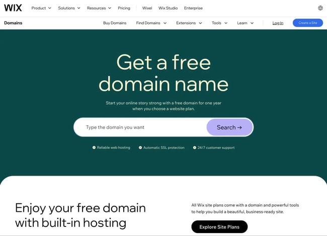 wix offers a free subdomain or a free custom domain name with paid plans